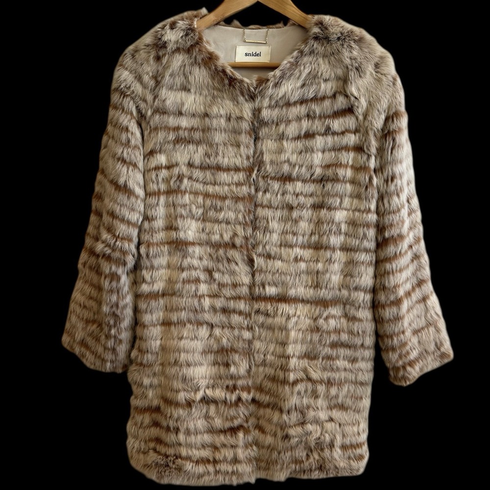 Snidel RABBIT Fur Brown Tones Lined Coat w/ Pockets Size S/M